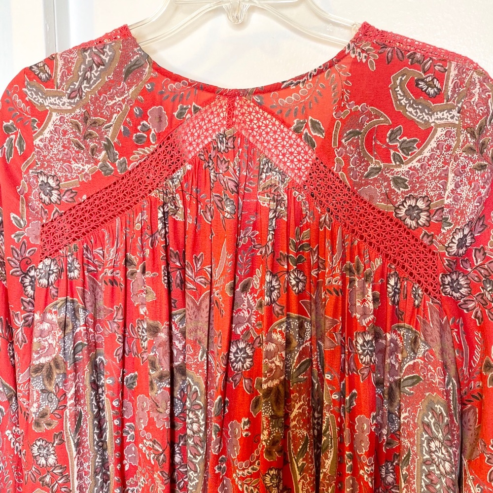 Free People Rain or Shine Red Boho Dress XS - Picture 8 of 8